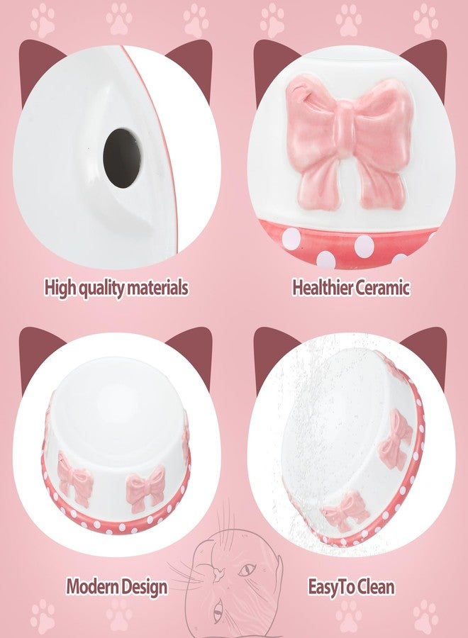 Reallnaive 1 Pcs Pink Bow Ceramic Bowl for Small Dog and Cat Cute Bowtie Pet Bowl for Food Water Macaron Pink Puppy Dish Pets Feeding Bowls Suitable for Small Cat Dogs - Image 3